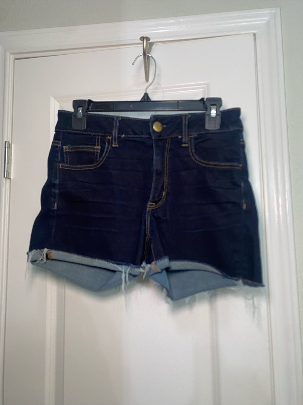 American Eagle Outfitters Dark Blue Rolled-Hem Denim Shorts